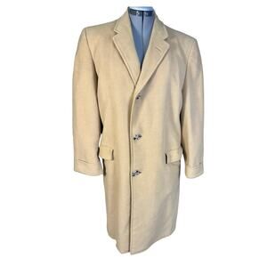 Vintage 50s Varsity Town Camel Single Breasted Wool Balmacaan Overcoat Size L
